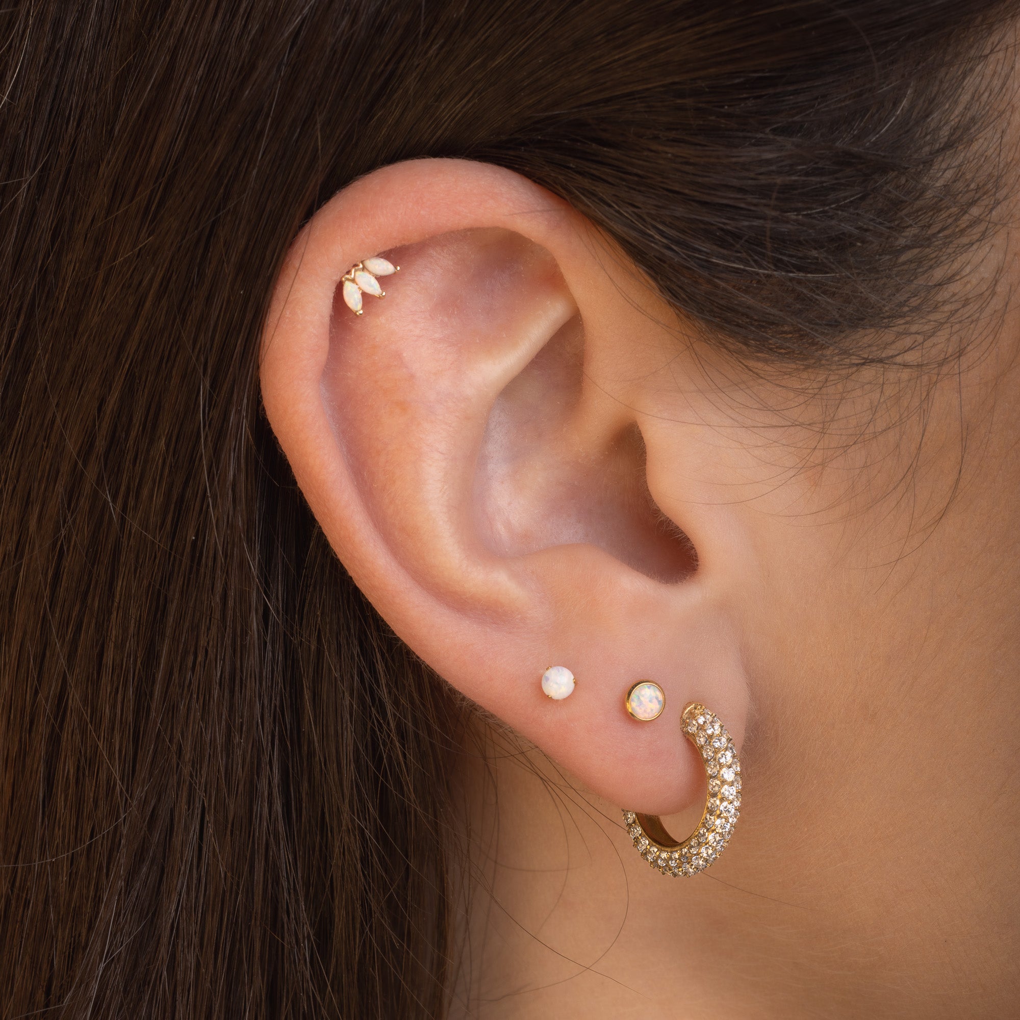 Marquise Opale 14K - Boule Griffée Opale Blanche - Cabochon Opale Blanche - Bijoux de Piercing en titane PVD Gold - Obsidian