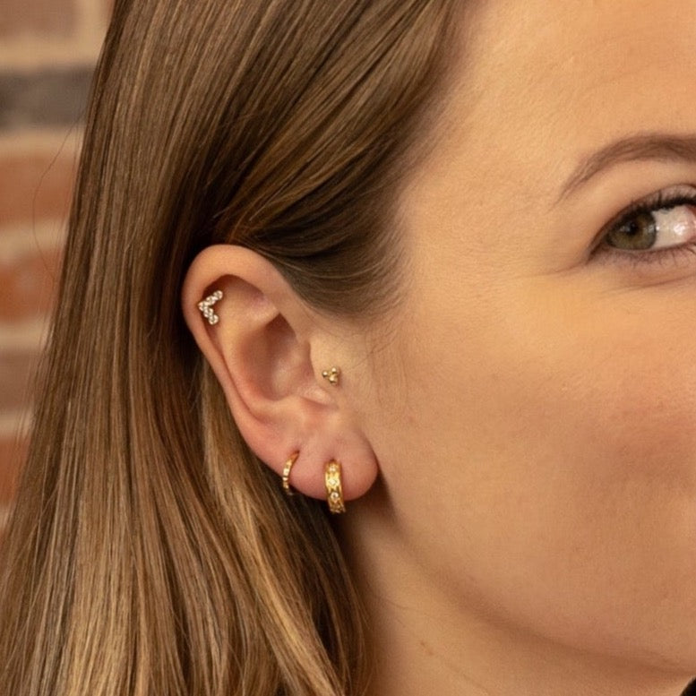Piercing Rook En Acier Inoxydable 316L Avec Zircone Cubique Verte - 16G, Barre Incurvée 8 Mm